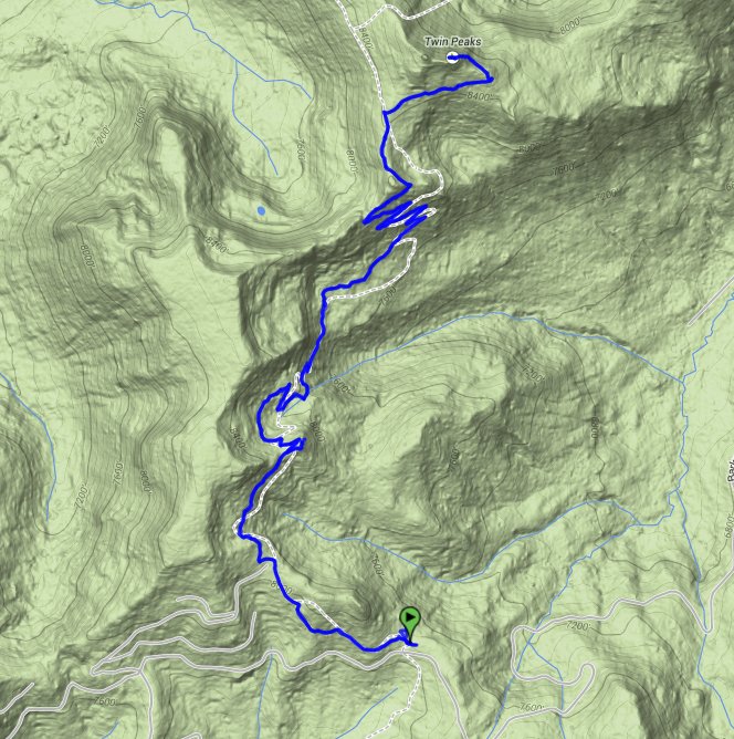 Twin Peaks hike Trail Route